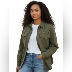 Contemporary Women’s Olive Green Utility Jacket Military Style Sise Large